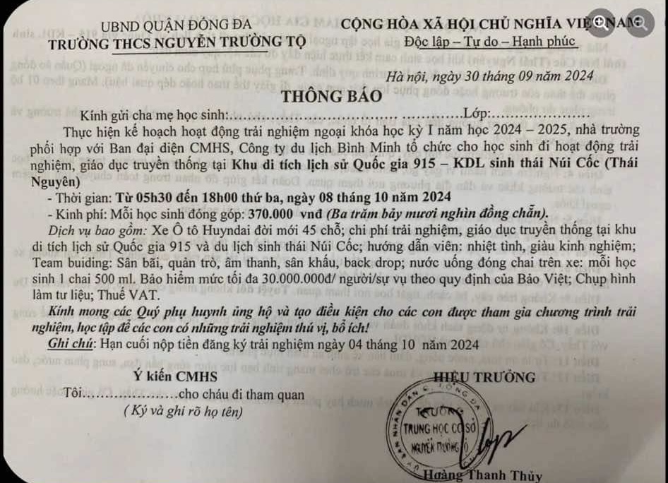 Phụ huynh cho rằng “trường bắt buộc học sinh đi dã ngoại ở nơi có nguy cơ lũ”, hiệu trưởng nói “chưa chính xác”- Ảnh 1.