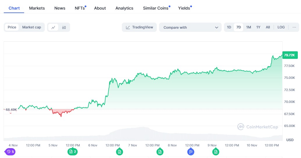 Giá Bitcoin leo dựng đứng lên gần 80.000 đô la - Ảnh 1.