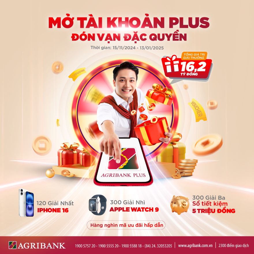 Mở Tài khoản Plus Agribank - Trúng Ngay iPhone 16 và Quà Khủng