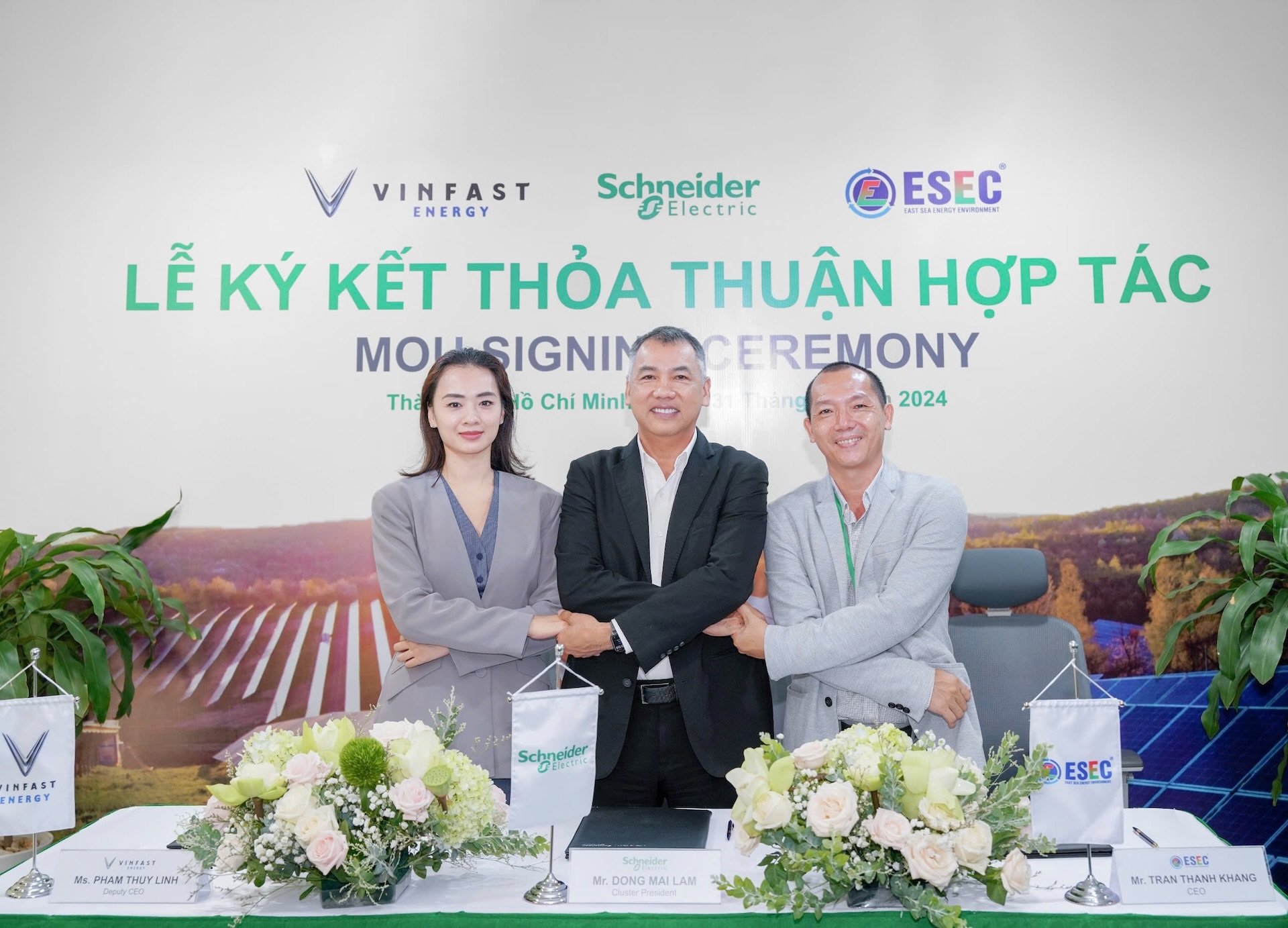 Vinfast Energy, Schneider Electric và ESEC hợp tác thúc đẩy giải pháp pin lưu trữ và quản lý năng lượng  - Ảnh 1.