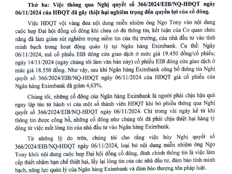 Eximbank: Nhóm cổ đông lớn kiến nghị hủy việc miễn nhiệm trưởng Ban Kiểm soát - Ảnh 2.