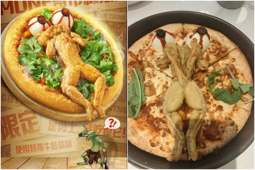 Trung Quốc gây xôn xao với món pizza phủ ếch chiên giòn - Ảnh 1.