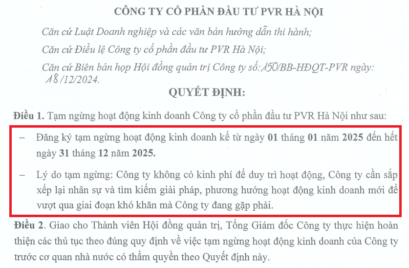 PVR Hà Nội thông báo tiếp tục dừng hoạt động năm 2025 vì… hết tiền