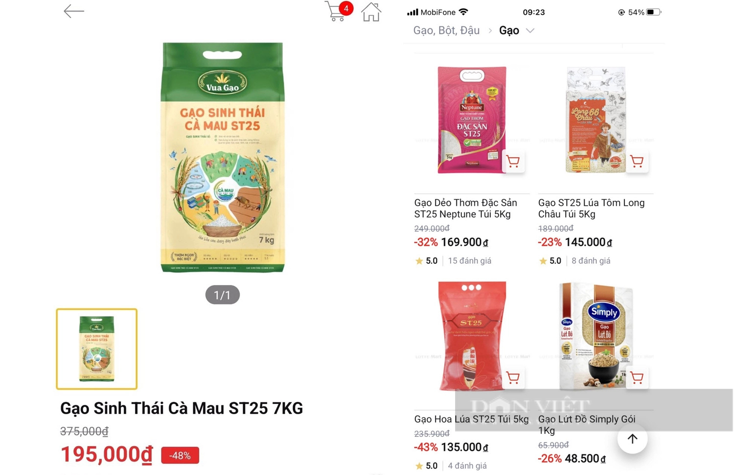 Các cửa hàng, siêu thị đưa ra nhiều chương trình khuyến mãi, giảm giá gạo để thu hút khách hàng. Ảnh: Trần Khánh