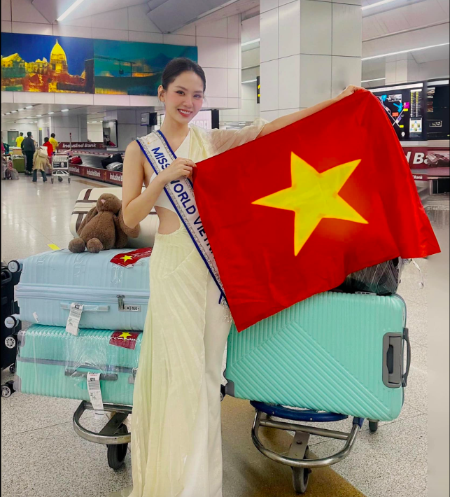 Hoa hậu Mai Phương vừa đến Ấn Độ thi Miss World lần thứ 71, dàn đối thủ "đáng gờm" lộ diện gây ngỡ ngàng- Ảnh 1.