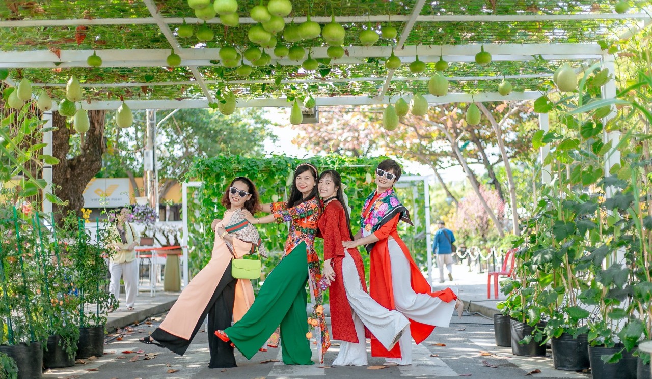 Vườn bầu, giàn mướp trĩu quả đẹp như phim ở Khánh Hòa, chị em phái đẹp thi nhau chụp hình- Ảnh 1.