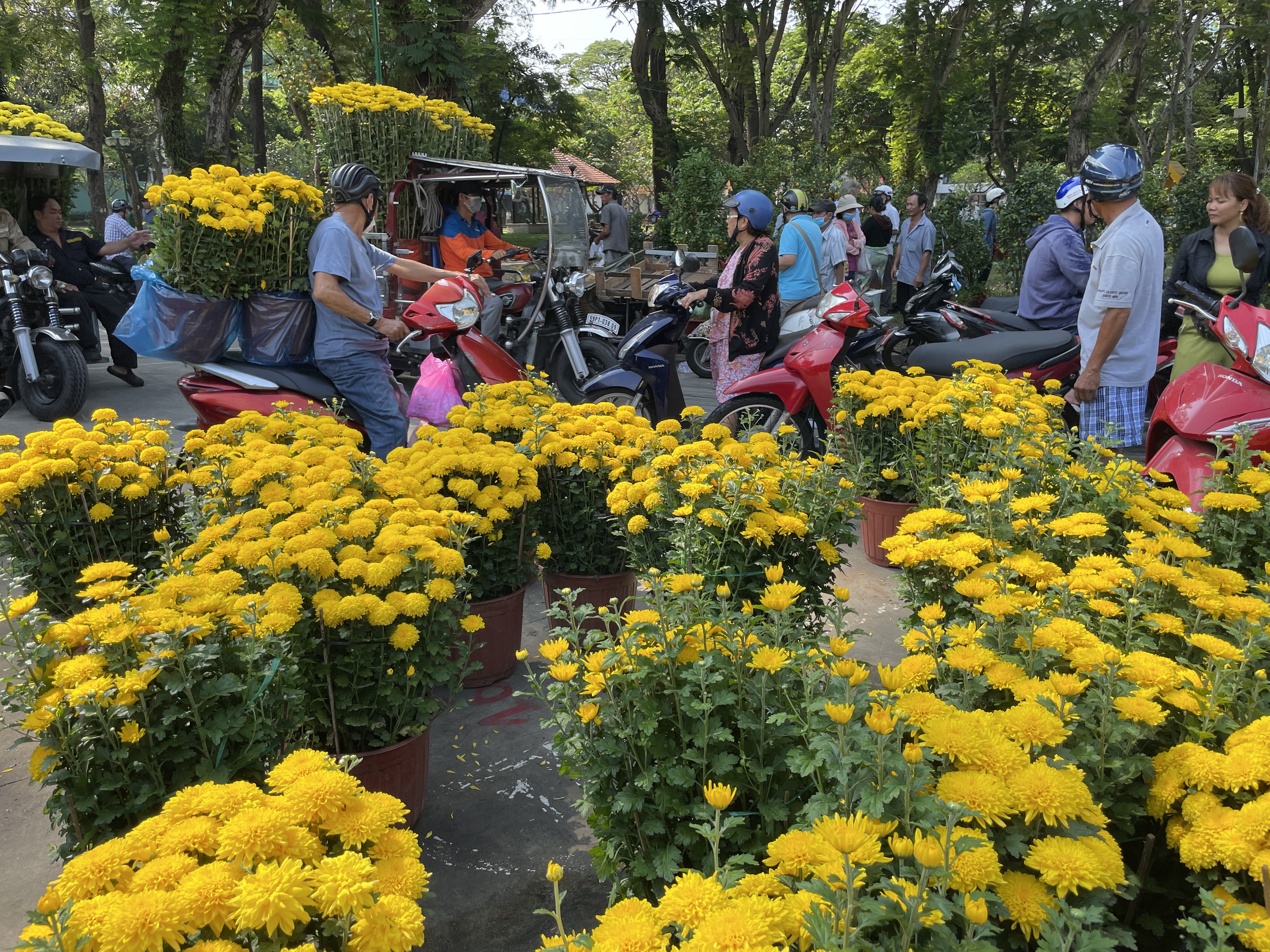 Nhà vườn, thương lái xả hàng bán giá tượng trưng trưa 30 Tết, khách TP.HCM chở cả xe hoa về nhà- Ảnh 2.