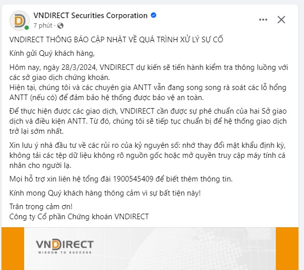 Vụ VNDirect bị tấn công: VNDirect tiến hành kiểm tra thông luồng với Sở giao dịch chứng khoán- Ảnh 1.