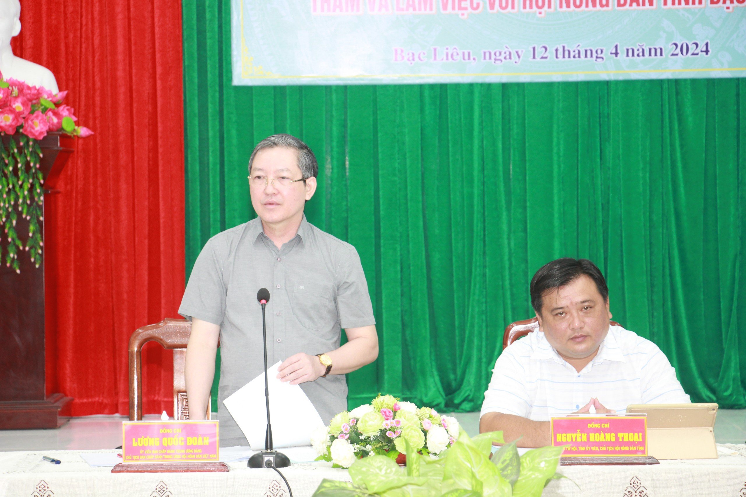 Làm việc tại Bạc Liêu,  Chủ tịch Hội NDVN Lương Quốc Đoàn nhấn mạnh phát triển kinh tế tập thể trong nông nghiệp- Ảnh 1.