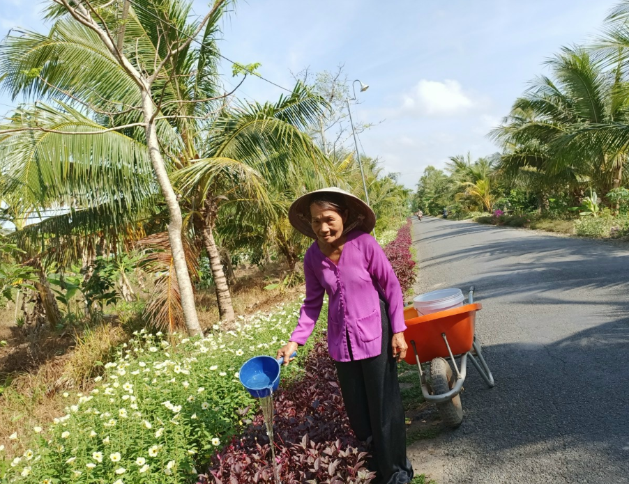 Tuyến đường hoa nông thôn mới đẹp tinh tươm ở một xã của Vĩnh Long, công sức đóng góp của một phụ nữ- Ảnh 2.