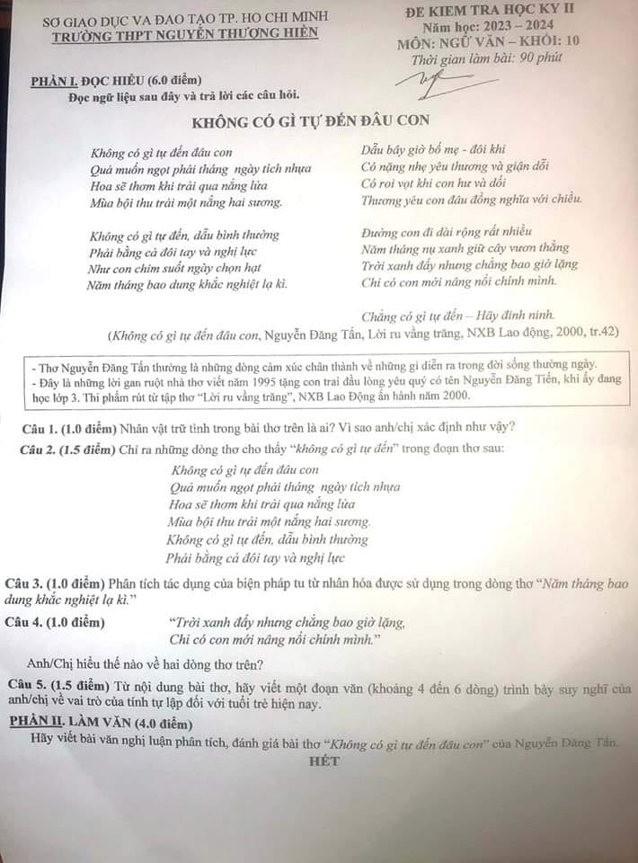Đề thi Văn giữa kỳ 2 lớp 10 ở một trường top đầu TP.HCM có gì hay mà được khen ngợi?- Ảnh 1.