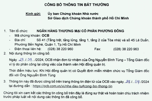 Tổng Giám đốc Ngân hàng Phương Đông rời ghế - Ảnh 1.