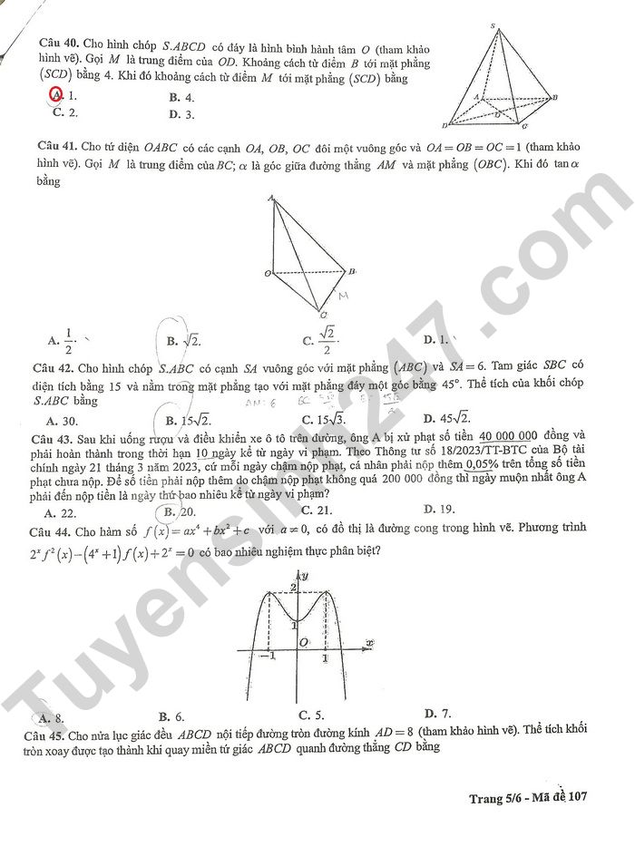 Gợi ý đáp án đề thi thử môn Toán Hà Nội tốt nghiệp THPT 2024 full mã đề- Ảnh 18.