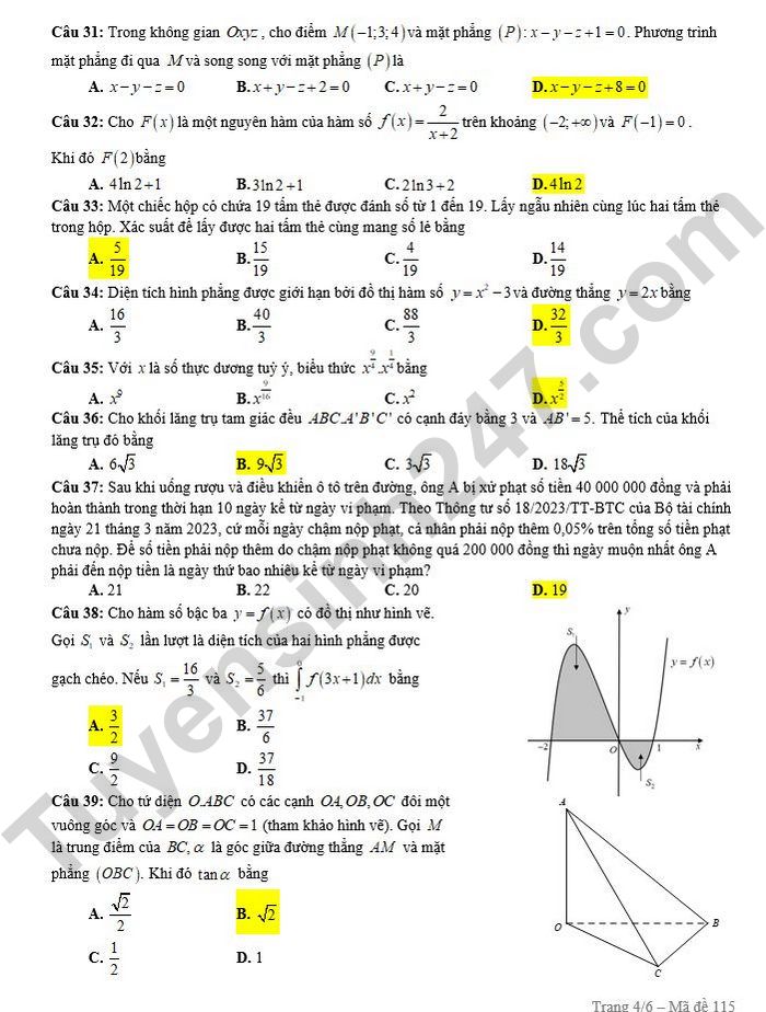 Gợi ý đáp án đề thi thử môn Toán Hà Nội tốt nghiệp THPT 2024 full mã đề- Ảnh 11.