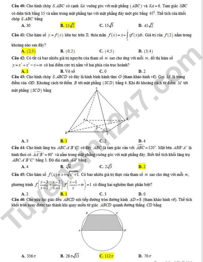 Gợi ý đáp án đề thi thử môn Toán Hà Nội tốt nghiệp THPT 2024 full mã đề- Ảnh 12.