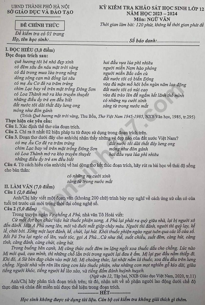 Gợi ý đáp án đề thi thử môn Văn Hà Nội tốt nghiệp THPT 2024- Ảnh 6.
