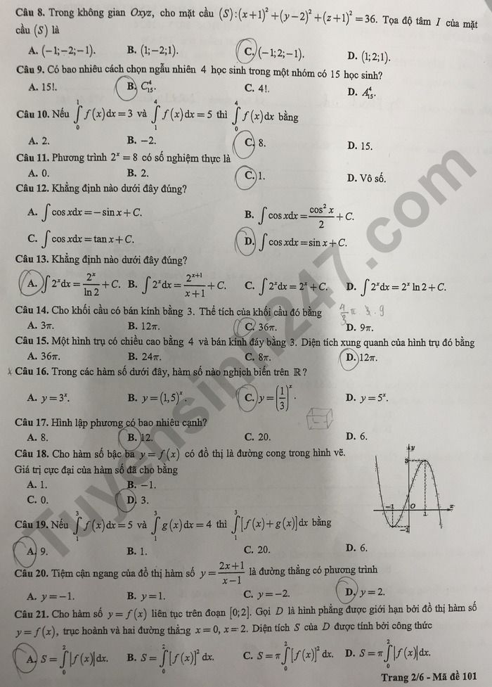 Gợi ý đáp án đề thi thử môn Toán Hà Nội tốt nghiệp THPT 2024 full mã đề- Ảnh 3.