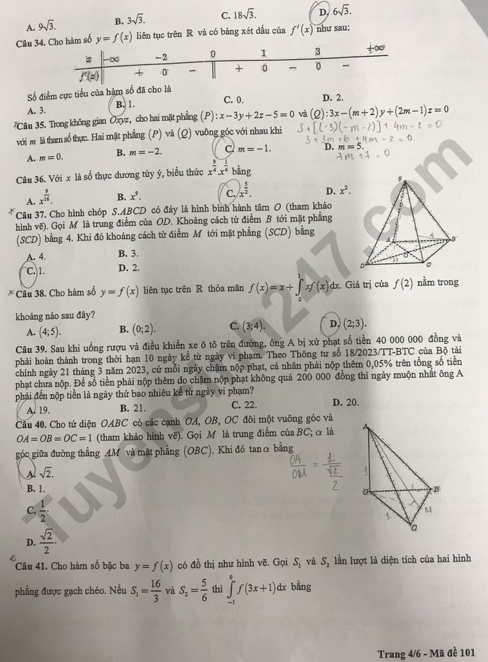 Gợi ý đáp án đề thi thử môn Toán Hà Nội tốt nghiệp THPT 2024 full mã đề- Ảnh 5.