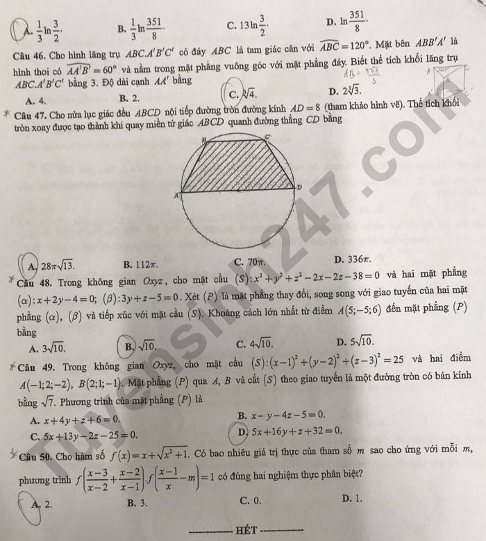 Gợi ý đáp án đề thi thử môn Toán Hà Nội tốt nghiệp THPT 2024 full mã đề- Ảnh 7.