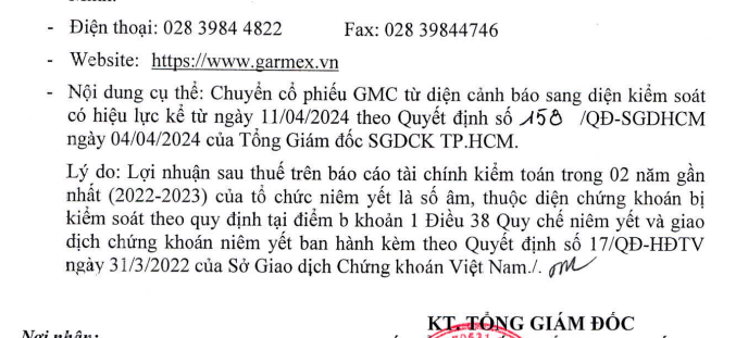 Cổ phiếu GMC vào diện kiểm soát, Garmex Sài Gòn nói gì?- Ảnh 1.