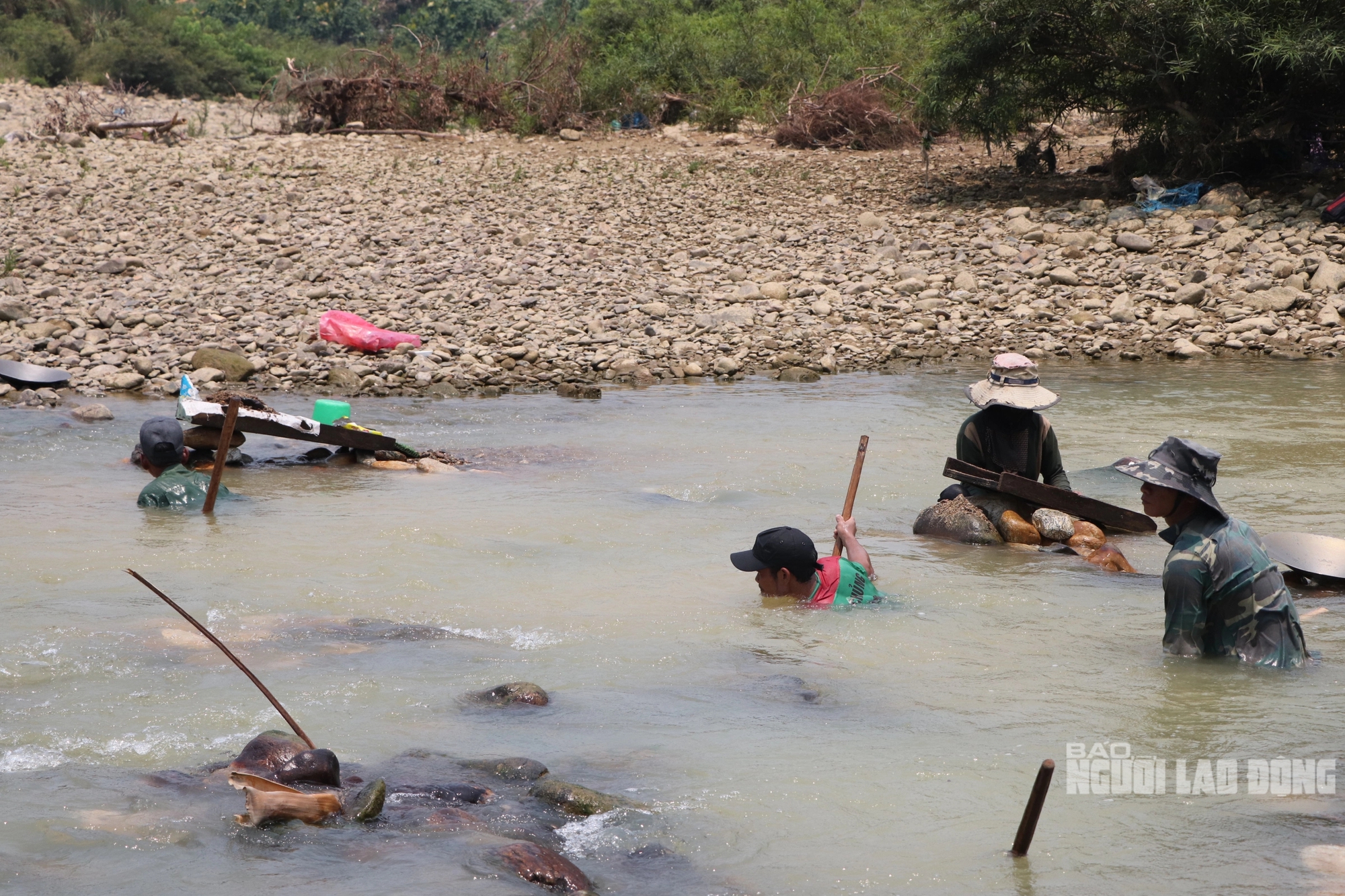 Ở một dòng sông ở Quảng Nam, dân lội mò mẫm đãi cát, tìm được vàng cám, bỏ vô chén sứ mang về nhà- Ảnh 6.
