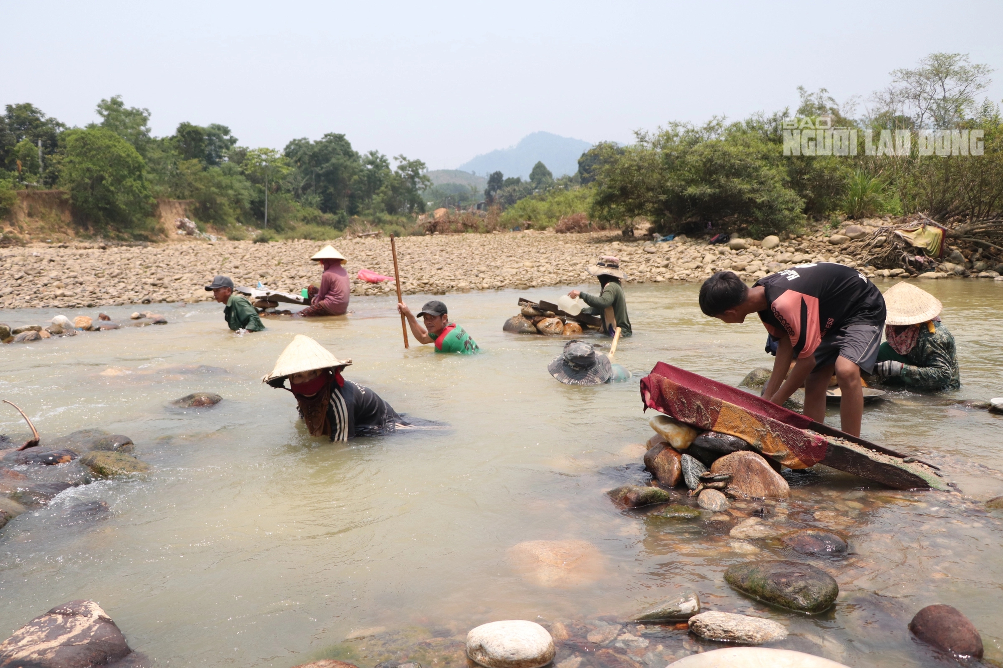 Ở một dòng sông ở Quảng Nam, dân lội mò mẫm đãi cát, tìm được vàng cám, bỏ vô chén sứ mang về nhà- Ảnh 13.