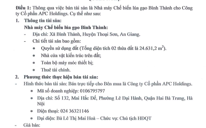 Angimex (AGM) bán Nhà máy Chế biến lúa gạo Bình Thành- Ảnh 1.