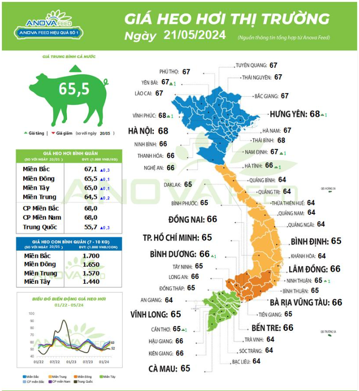 Giá lợn hơi ngày 21/5: Miền Bắc ghi nhận thêm Vĩnh Phúc và Hưng Yên chạm mốc 68.000 đồng/kg- Ảnh 1.