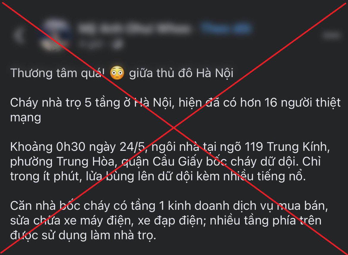 Vụ cháy nhà ở Trung Kính, Hà Nội làm 14 người chết: Xử phạt 2 trường hợp tung tin sai sự thật- Ảnh 2.