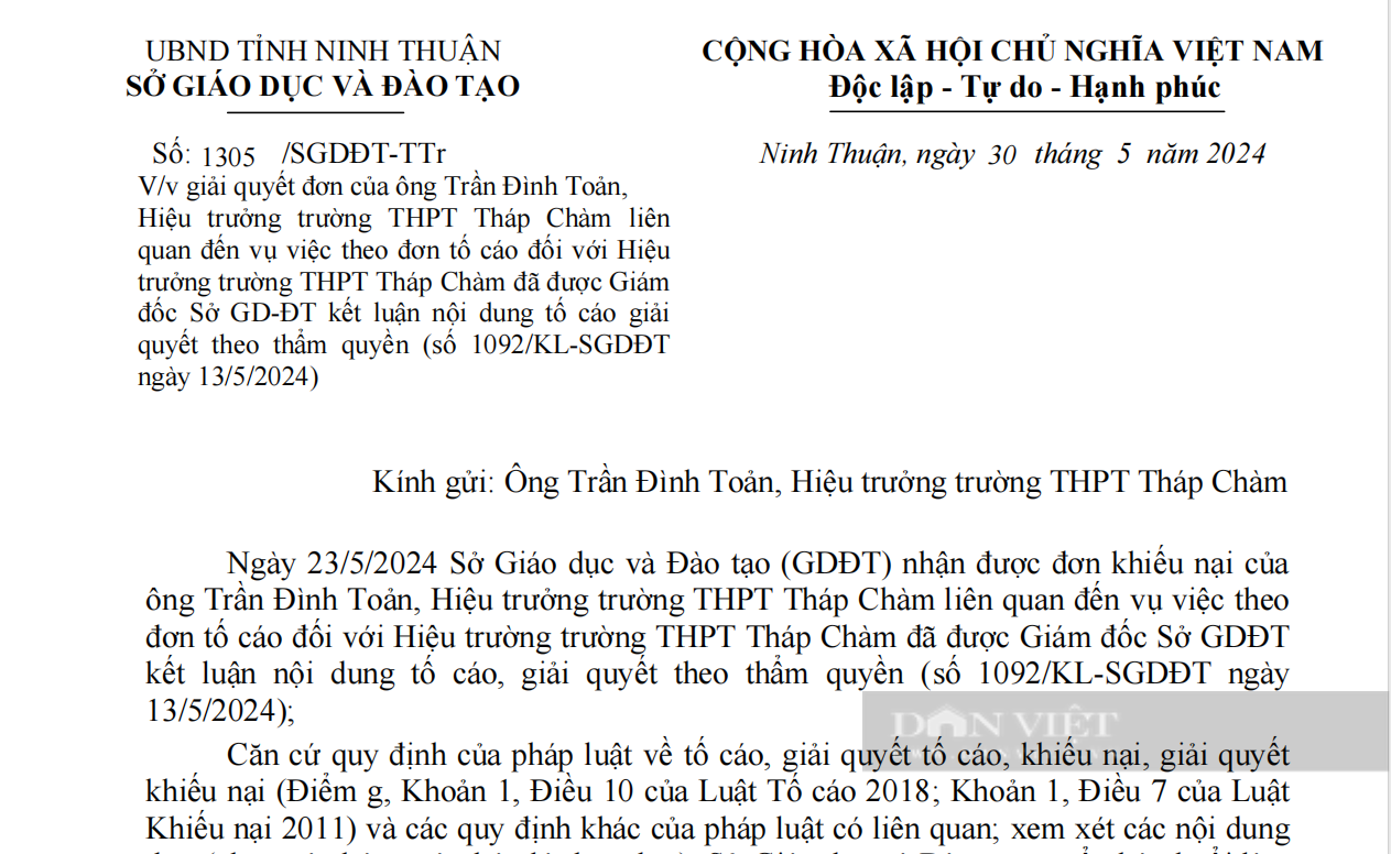 Bị kết luận 8 nội dung vi phạm, Hiệu trưởng Trường THPT Tháp Chàm ở Ninh Thuận làm đơn khiếu nại- Ảnh 4.