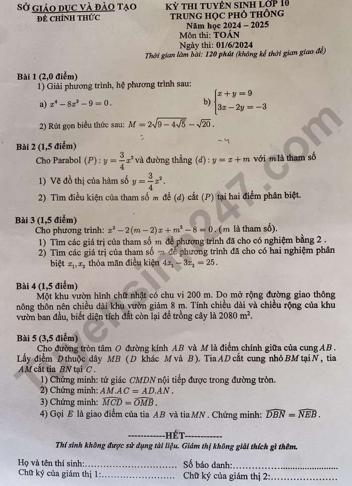 Đề thi môn Toán vào lớp 10 năm 2024 của Bình Dương có gợi ý đáp án- Ảnh 1.