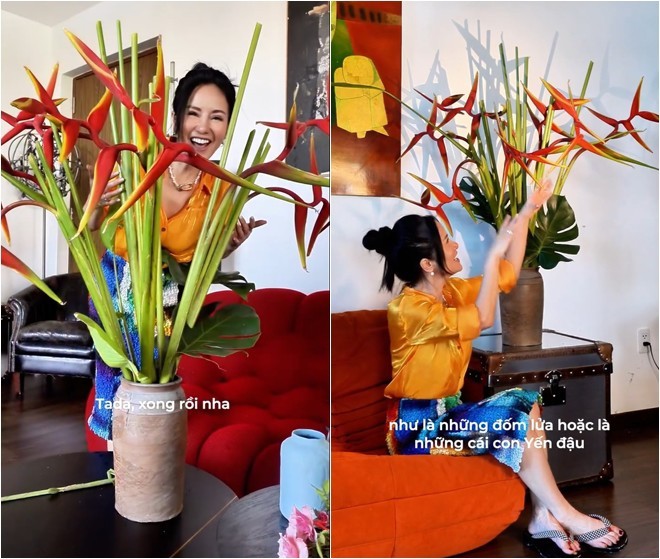 Diva Hồng Nhung trổ tài cắm hoa, món đồ kỳ lạ 'hút hồn' chị em