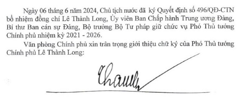 Giới thiệu chữ ký của Phó Thủ tướng Lê Thành Long- Ảnh 1.