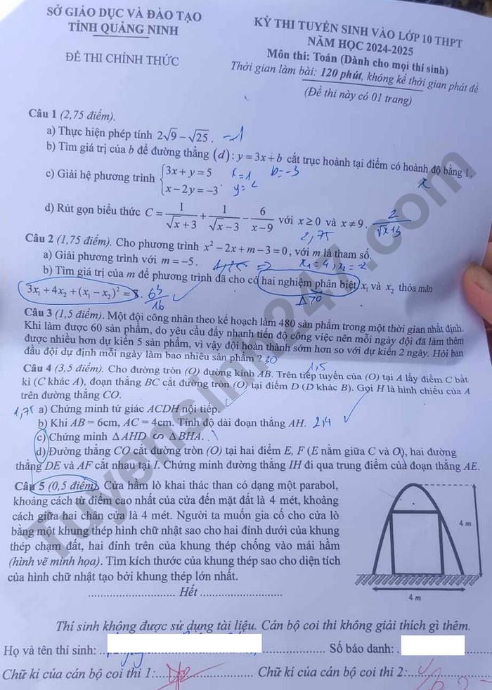 Đề thi môn Toán vào lớp 10 năm 2024 của Quảng Ninh có gợi ý đáp án- Ảnh 1.