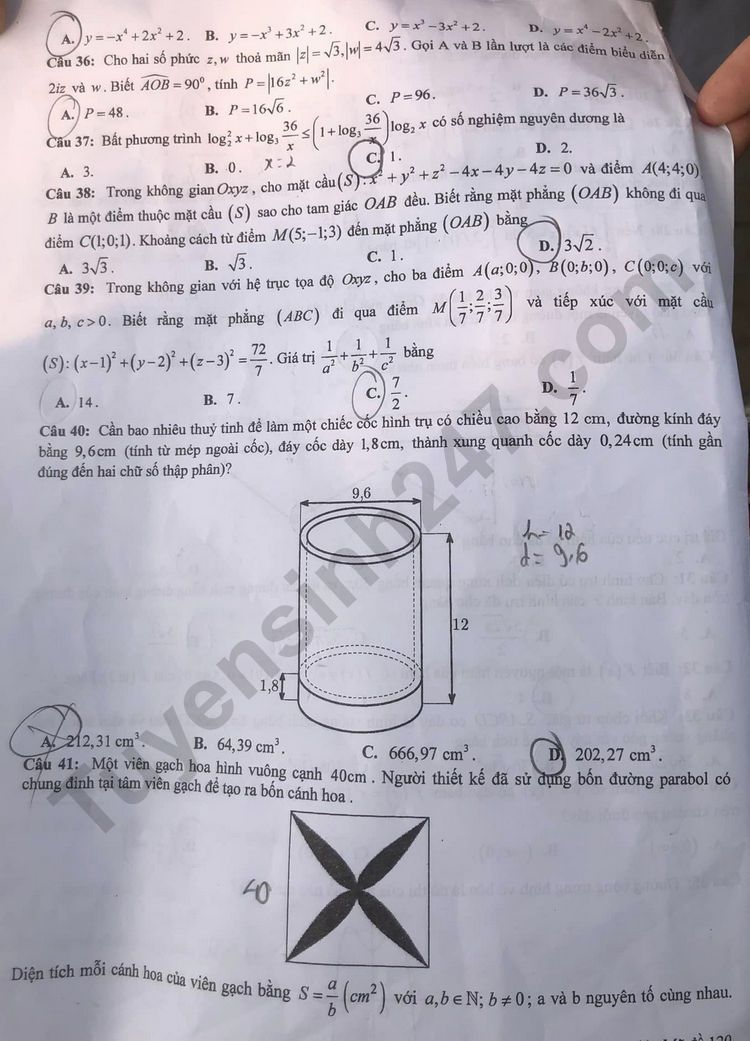 Đề thi thử tốt nghiệp THPT 2024 môn Toán của Hưng Yên có gợi ý đáp án - Ảnh 4.