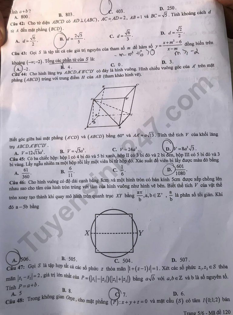 Đề thi thử tốt nghiệp THPT 2024 môn Toán của Hưng Yên có gợi ý đáp án - Ảnh 5.