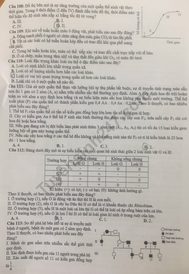 Đề thi thử môn Sinh học tốt nghiệp THPT 2024 có đáp án của Hà Nội - Ảnh 3.