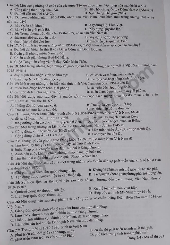 Đề thi môn Sử tốt nghiệp THPT 3 năm gần đây có đáp án- Ảnh 11.