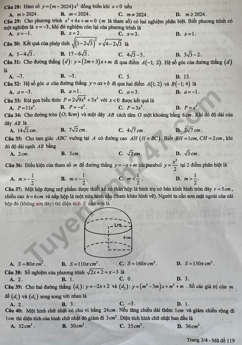 Đề thi môn Toán vào lớp 10 năm 2024 của Hưng Yên có gợi ý đáp án- Ảnh 3.