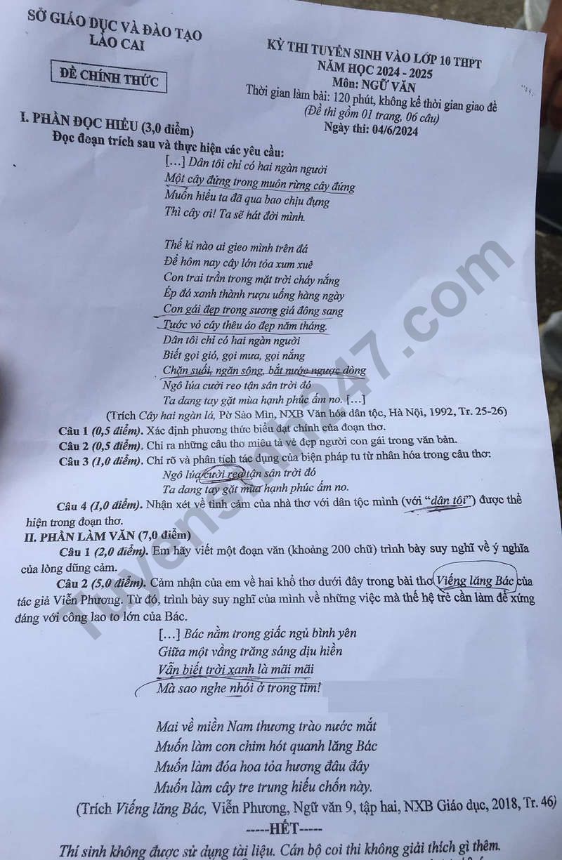 Đề thi môn Văn vào lớp 10 năm 2024 của Lào Cai có gợi ý đáp án- Ảnh 2.