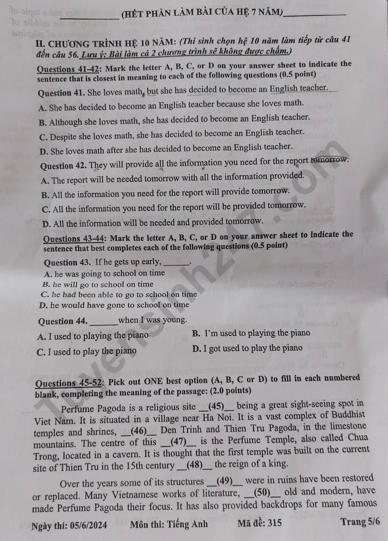 Đề thi môn Tiếng Anh vào lớp 10 năm 2024 của Tiền Giang có gợi ý đáp án- Ảnh 7.