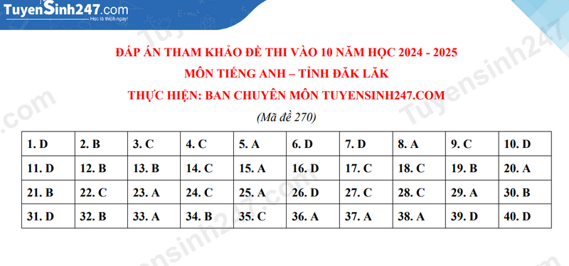 Đáp án môn Tiếng Anh vào lớp 10 năm 2024 của Đắk Lắk- Ảnh 5.