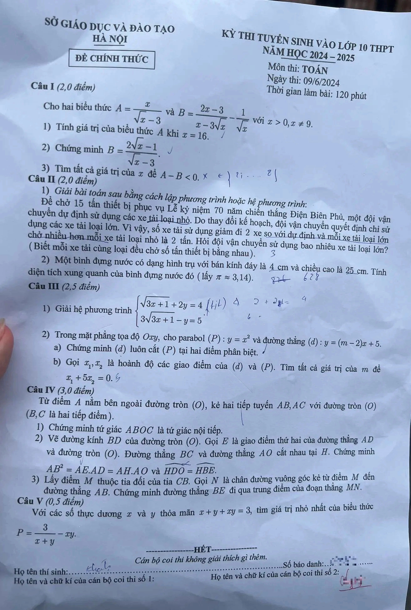Đề thi môn Toán lớp 10 ở Hà Nội năm 2024 nhanh nhất- Ảnh 2.