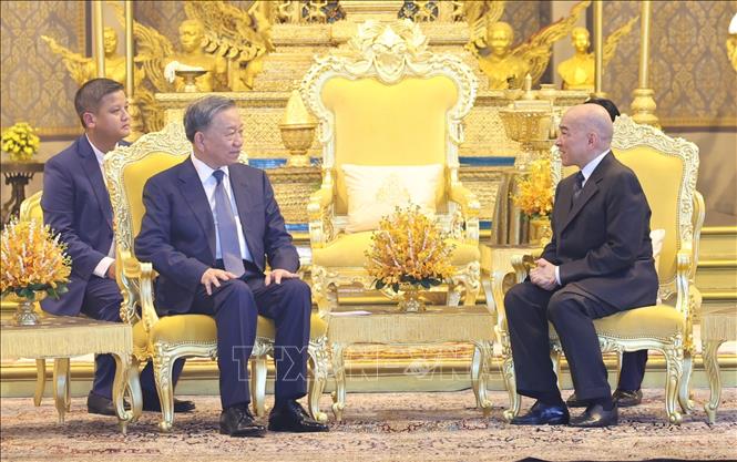 Chủ tịch nước Tô Lâm hội kiến Quốc vương Campuchia Norodom Sihamoni- Ảnh 3.