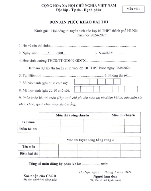 Làm đơn phúc khảo thi tuyển sinh lớp 10 Hà Nội 2024: Thông tin chính thức từ Sở GDĐT- Ảnh 2.