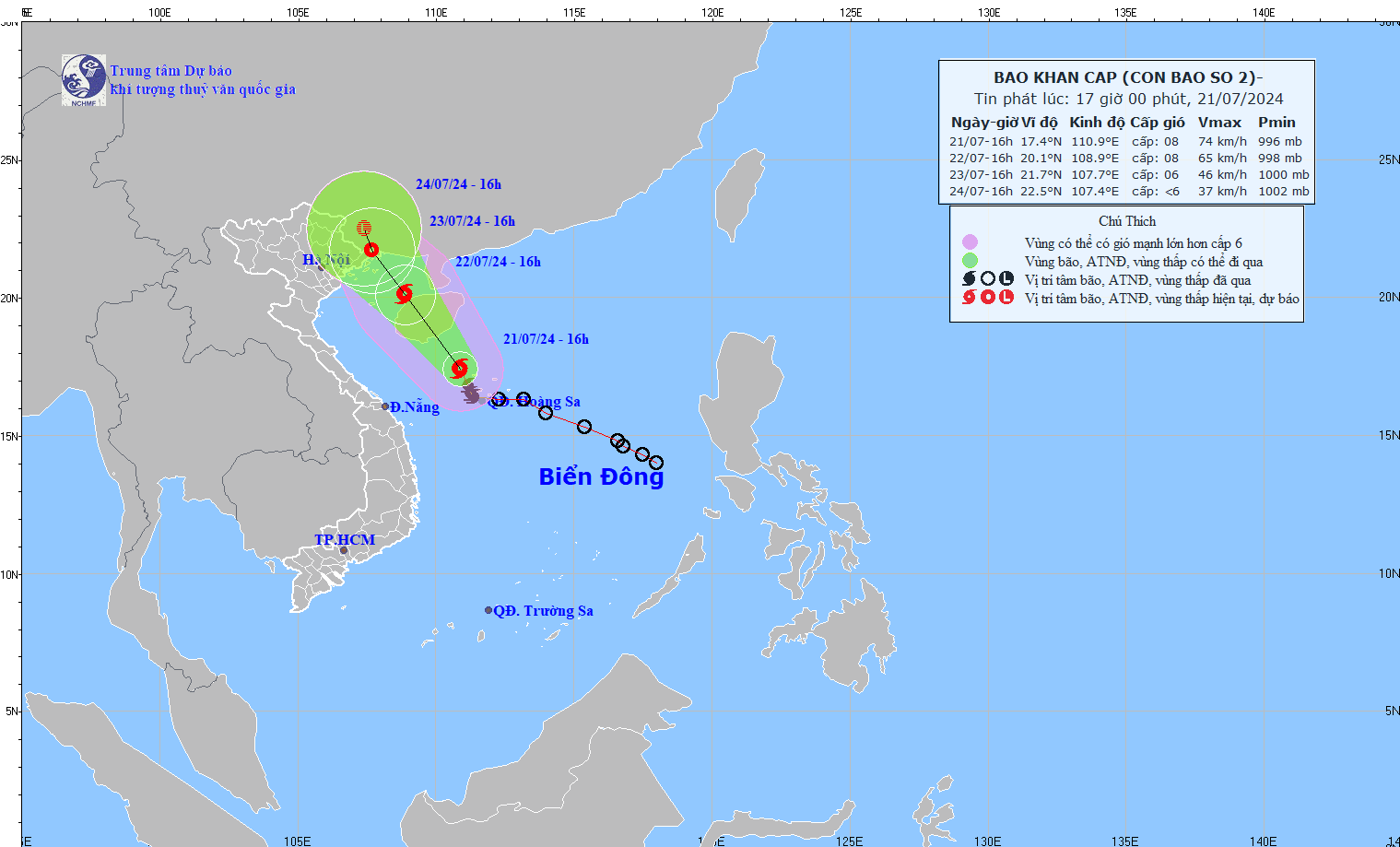 Tin bão mới nhất: Bão số 2 hướng vào đất liền, nhiều nơi ở miền Bắc và Thanh Hóa mưa rất to từ đêm 22/7- Ảnh 1.