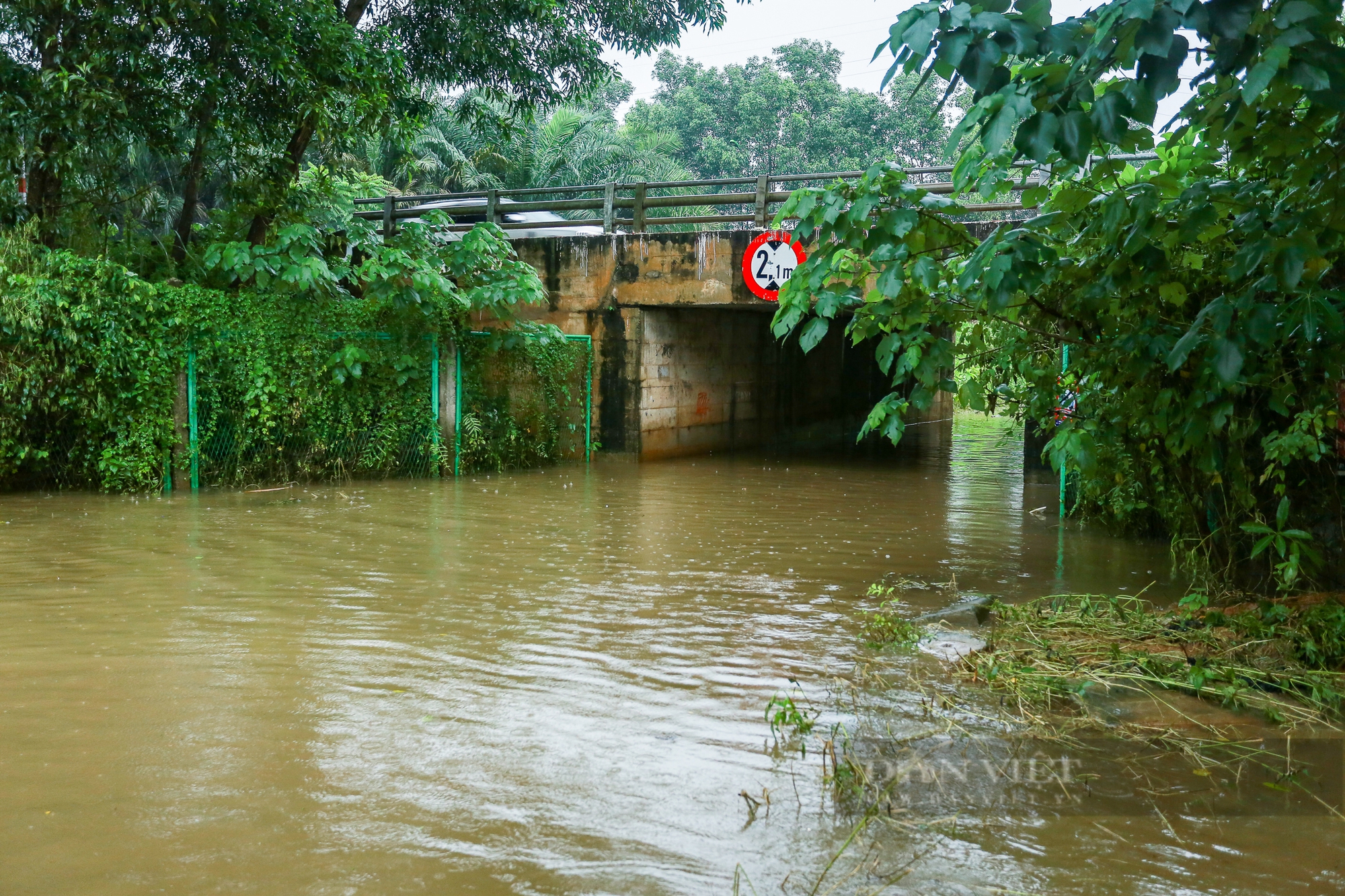 Hà Nội mưa lớn, đường gom Đại lộ Thăng Long ngập sâu, người dân chật vật tìm cách vượt ngập- Ảnh 2.