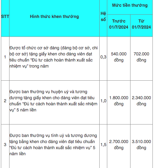 Mức tiền thưởng đảng viên hoàn thành xuất sắc nhiệm vụ mới nhất từ 1/7/2024- Ảnh 1.