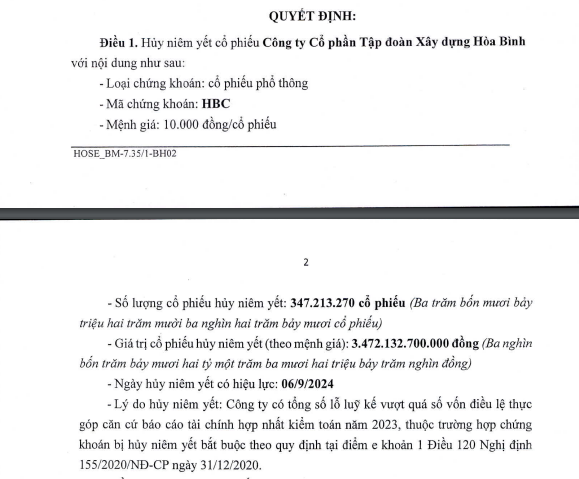 HoSE chốt ngày hủy niêm yết đối với cổ phiếu HBC, HNG từ 6/9 - Ảnh 1.