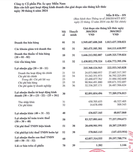Pin Ắc quy Miền Nam (PAC) báo lãi hơn 83 tỷ đồng sau 6 tháng, đạt 52% kế hoạch năm- Ảnh 1.